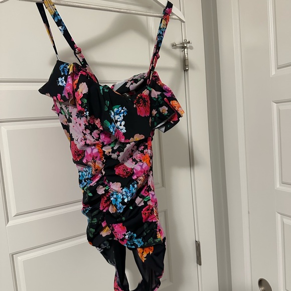 Torrid Black and Pink Floral Swimsuit - Picture 2 of 4